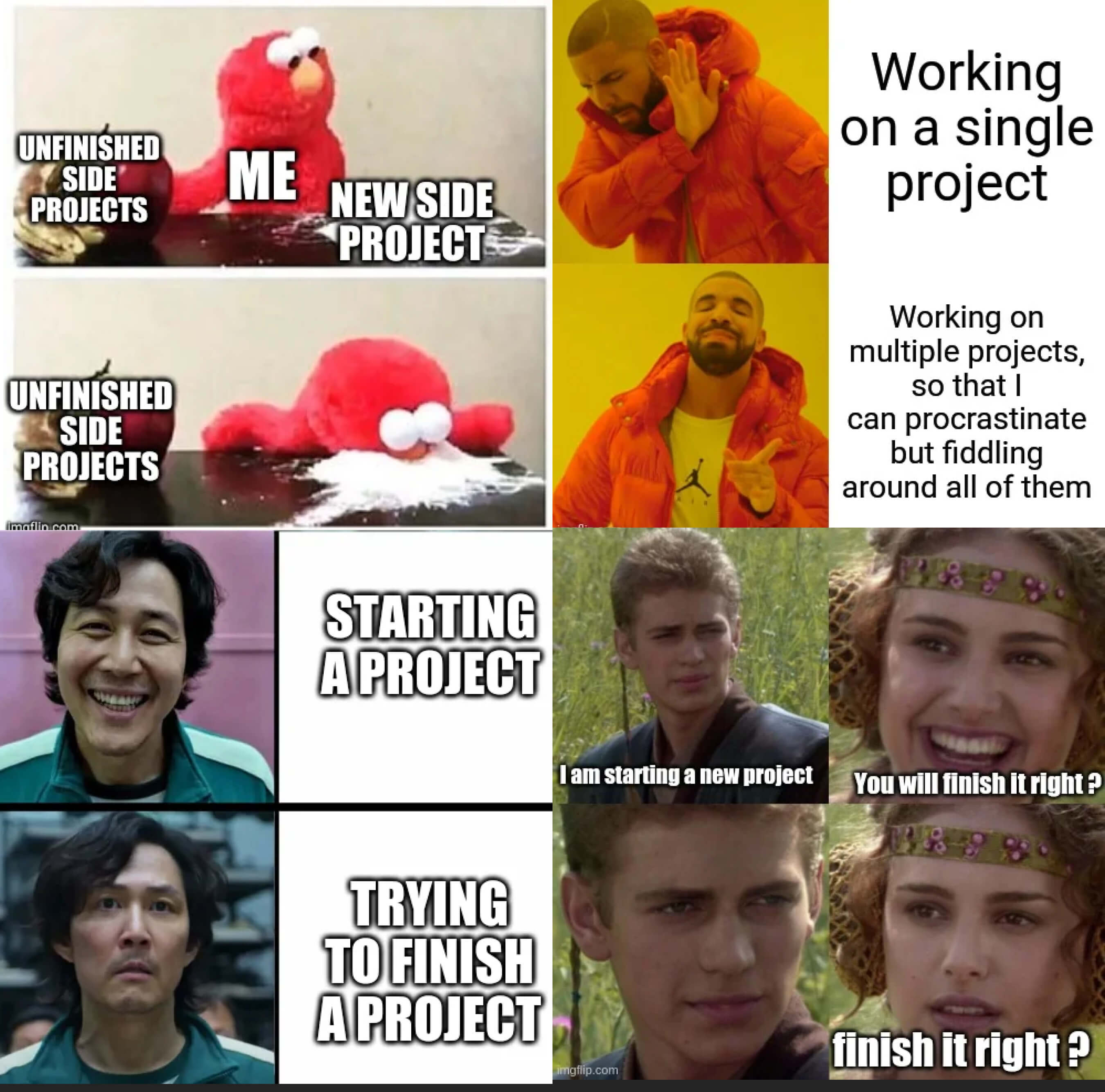 Memes from ProgrammerHumor subreddit about unfinished projects